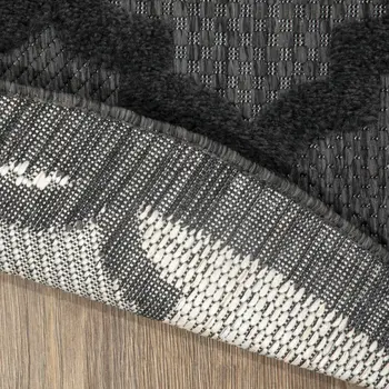 4' Charcoal And Black Round Trellis Indoor Outdoor Area Rug