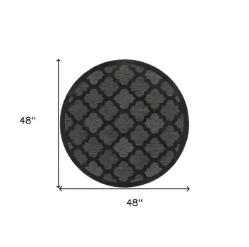 4' Charcoal And Black Round Trellis Indoor Outdoor Area Rug