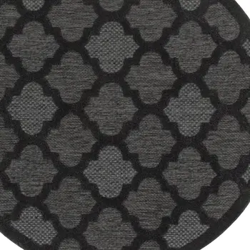 5' Charcoal And Black Round Trellis Indoor Outdoor Area Rug