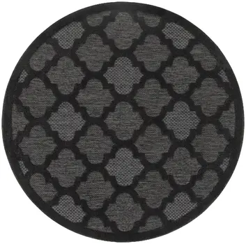 5' Charcoal And Black Round Trellis Indoor Outdoor Area Rug