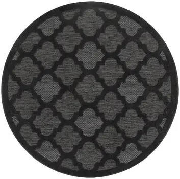 5' Charcoal And Black Round Trellis Indoor Outdoor Area Rug