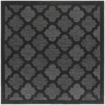 5' Charcoal And Black Square Trellis Indoor Outdoor Area Rug