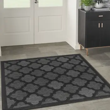 5' Charcoal And Black Square Trellis Indoor Outdoor Area Rug