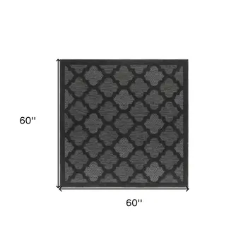 5' Charcoal And Black Square Trellis Indoor Outdoor Area Rug