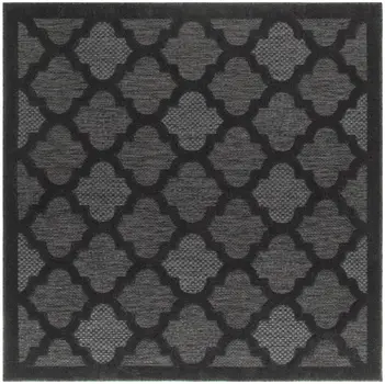 5' Charcoal And Black Square Trellis Indoor Outdoor Area Rug