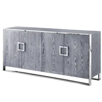 71" Ash Gray And Chrome Sideboard with Four Doors
