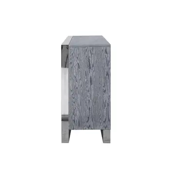 71" Ash Gray And Chrome Sideboard with Four Doors