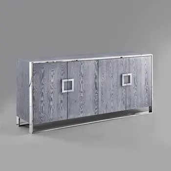 71" Ash Gray And Chrome Sideboard with Four Doors