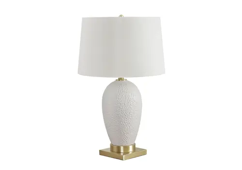 26" Gold and White Ceramic Urn Table Lamp With Cream Empire Shade