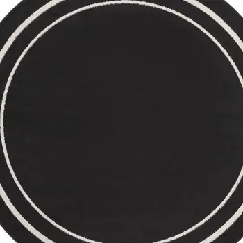 4' Black And Ivory Round Indoor Outdoor Area Rug