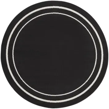 6' Black And Ivory Round Indoor Outdoor Area Rug