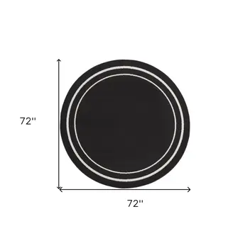 6' Black And Ivory Round Indoor Outdoor Area Rug