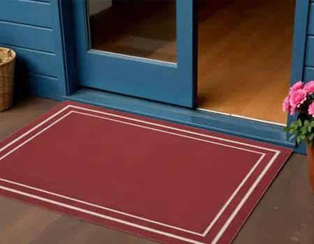 2' X 4' Red And Ivory Indoor Outdoor Area Rug