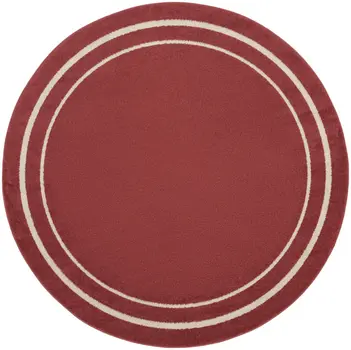 4' Red And Ivory Round Indoor Outdoor Area Rug