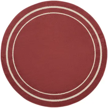 4' Red And Ivory Round Indoor Outdoor Area Rug