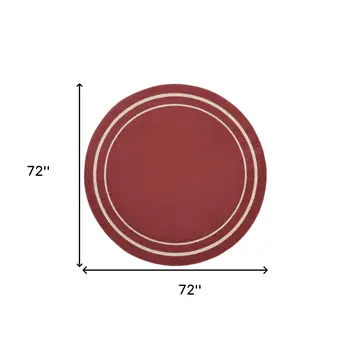 6' Red And Ivory Round Indoor Outdoor Area Rug