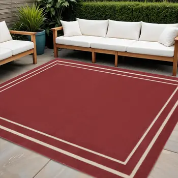 5' Red And Ivory Square Indoor Outdoor Area Rug