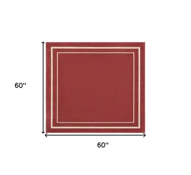 5' Red And Ivory Square Indoor Outdoor Area Rug