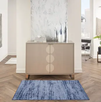 2' X 4' Denim Blue And Navy Blue Abstract Indoor Outdoor Area Rug