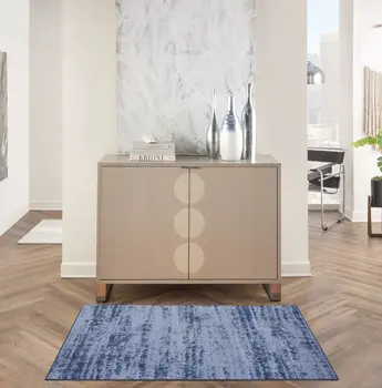 3' X 5' Denim Blue And Navy Blue Abstract Indoor Outdoor Area Rug