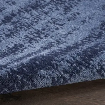 4' Denim Blue And Navy Blue Round Abstract Indoor Outdoor Area Rug