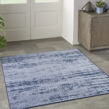 5' Denim Blue And Navy Blue Square Abstract Indoor Outdoor Area Rug