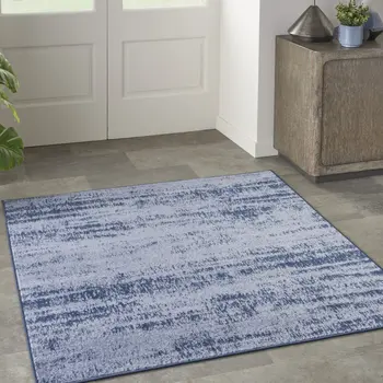 5' Denim Blue And Navy Blue Square Abstract Indoor Outdoor Area Rug