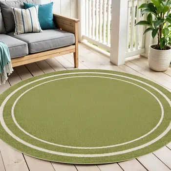 4' Green And Ivory Round Indoor Outdoor Area Rug