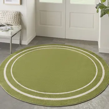 4' Green And Ivory Round Indoor Outdoor Area Rug