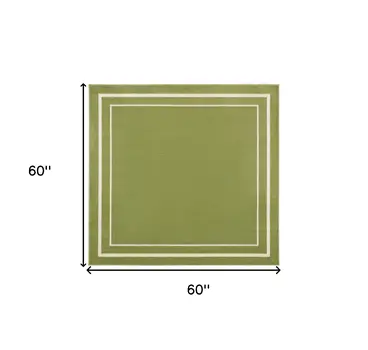 5' Green And Ivory Square Indoor Outdoor Area Rug