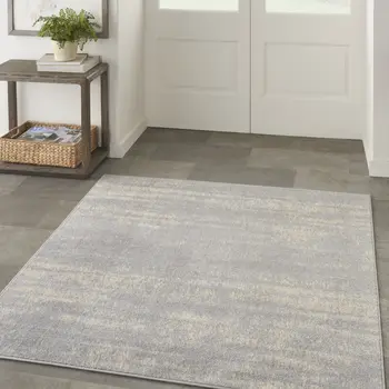 5' Gray And Beige Square Abstract Indoor Outdoor Area Rug