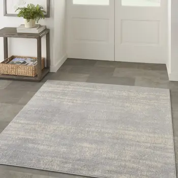 5' Gray And Beige Square Abstract Indoor Outdoor Area Rug