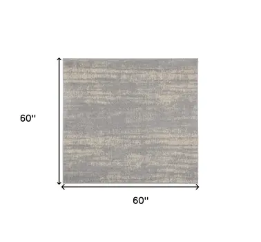 5' Gray And Beige Square Abstract Indoor Outdoor Area Rug