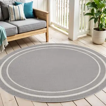 4' Gray And Ivory Round Indoor Outdoor Area Rug