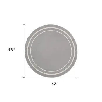 4' Gray And Ivory Round Indoor Outdoor Area Rug