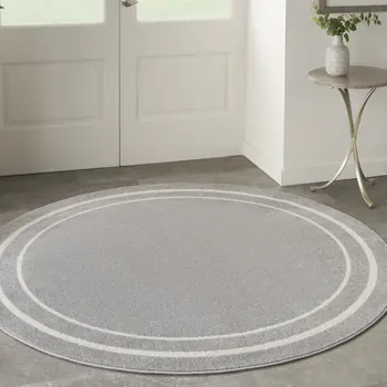6' Gray And Ivory Round Indoor Outdoor Area Rug