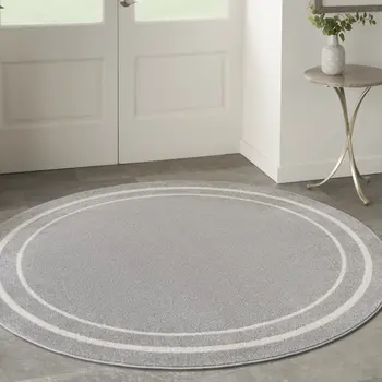 6' Gray And Ivory Round Indoor Outdoor Area Rug