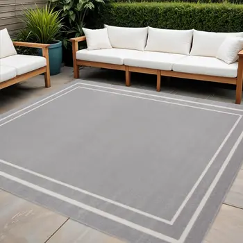 5' Gray And Ivory Square Indoor Outdoor Area Rug