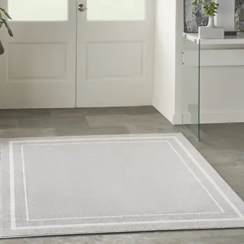 5' Gray And Ivory Square Indoor Outdoor Area Rug