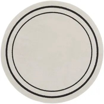4' Ivory And Black Round Indoor Outdoor Area Rug