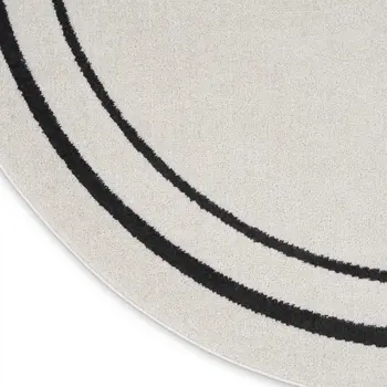 6' Ivory And Black Round Indoor Outdoor Area Rug