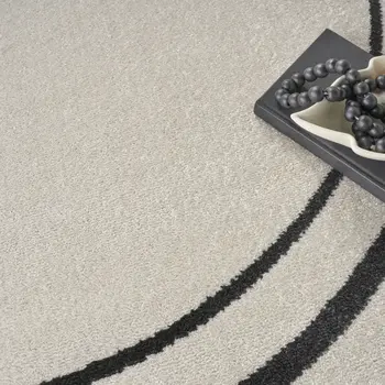 6' Ivory And Black Round Indoor Outdoor Area Rug