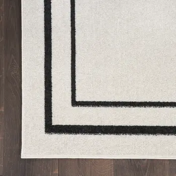 5' Ivory And Black Square Indoor Outdoor Area Rug