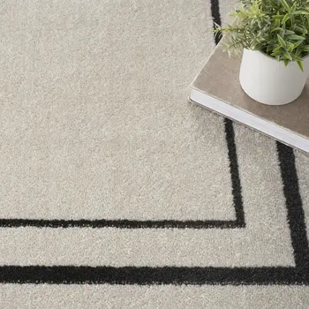 5' Ivory And Black Square Indoor Outdoor Area Rug