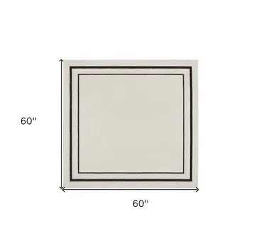 5' Ivory And Black Square Indoor Outdoor Area Rug