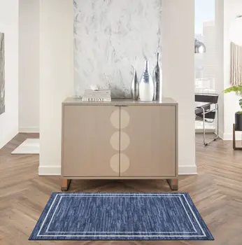 2' X 4' Navy Blue And Ivory Indoor Outdoor Area Rug