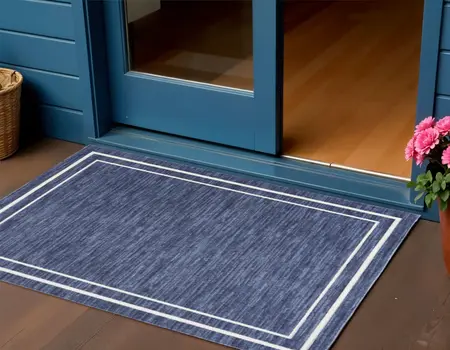 3' X 5' Navy Blue And Ivory Indoor Outdoor Area Rug