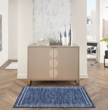 3' X 5' Navy Blue And Ivory Indoor Outdoor Area Rug