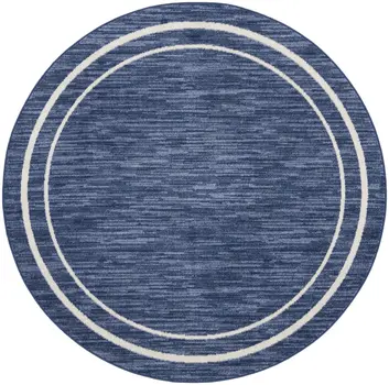 4' Navy Blue And Ivory Round Indoor Outdoor Area Rug