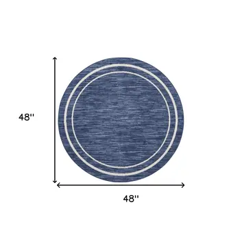 4' Navy Blue And Ivory Round Indoor Outdoor Area Rug